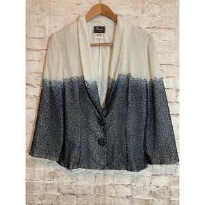 Niva By Embex Silk Blazer Womens Large Full Beaded Ivory Blue Ombre Two Button